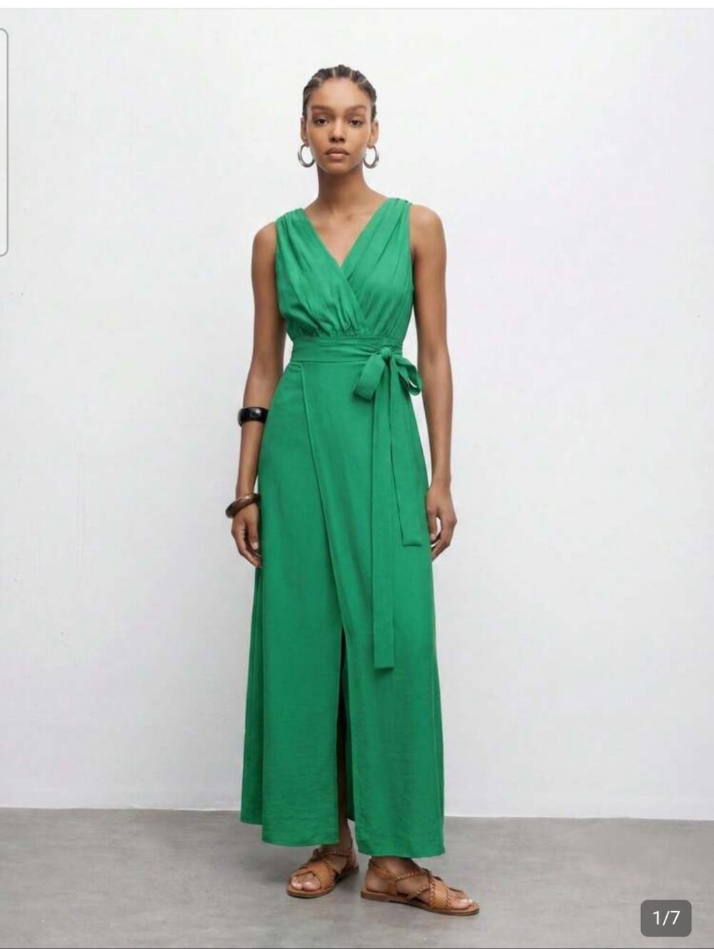 Sleeveless Emerald Wrap Maxi Jumpsuit with Tie Waist